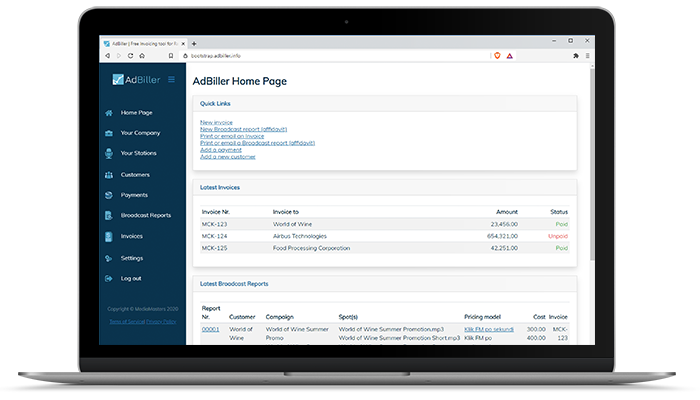 AdBiller Free Invoicing Tool - Screenshot